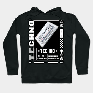 TECHNO  - TR 909 Drum Machine (Black) Hoodie